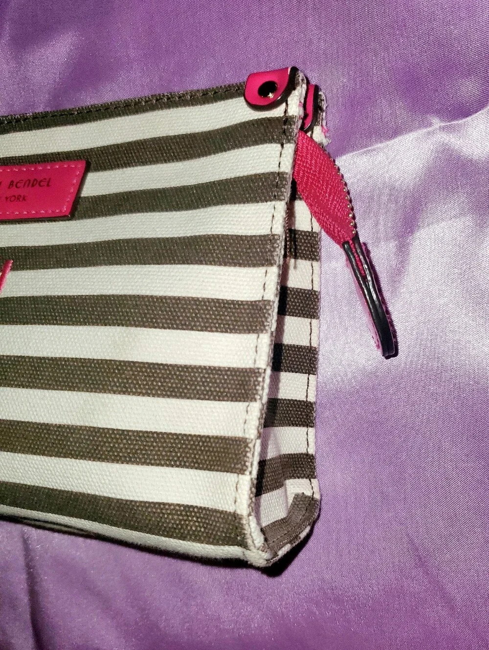 JL Initials - Henri Bendel Striped Canvas Cosmetic Bag